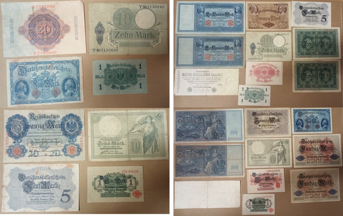  Deutsches Reich; Banknoten/ Geldscheine ( 14 Stück )   