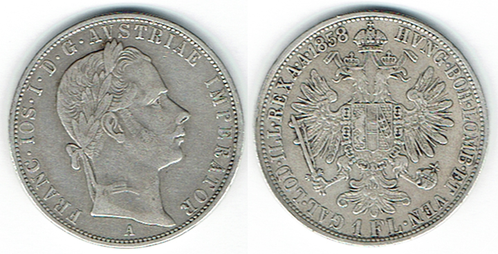  SZAIVERT KAISERREICH ÖSTERREICH FRANZ JOSEPH GULDEN 1858 A WIEN   