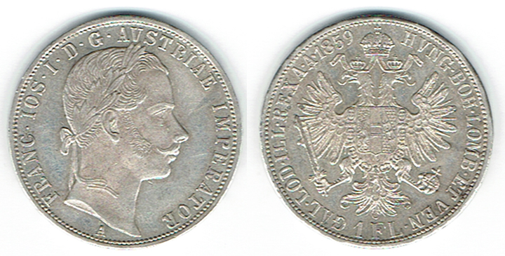  SZAIVERT KAISERREICH ÖSTERREICH FRANZ JOSEPH GULDEN 1859 A WIEN   
