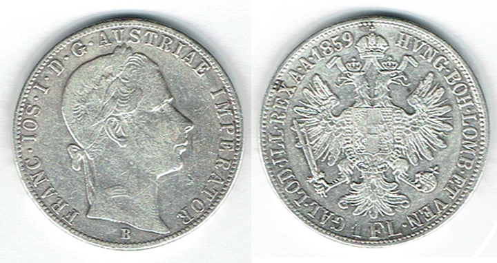  SZAIVERT KAISERREICH ÖSTERREICH FRANZ JOSEPH GULDEN 1859 B KREMNITZ   