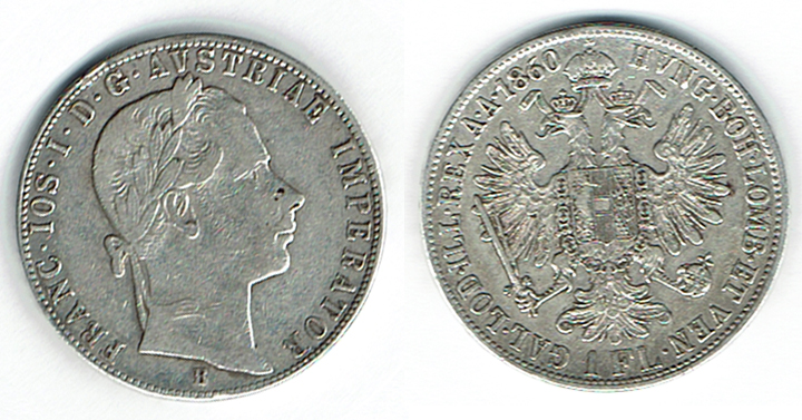  SZAIVERT KAISERREICH ÖSTERREICH FRANZ JOSEPH GULDEN 1860 B KREMNITZ   