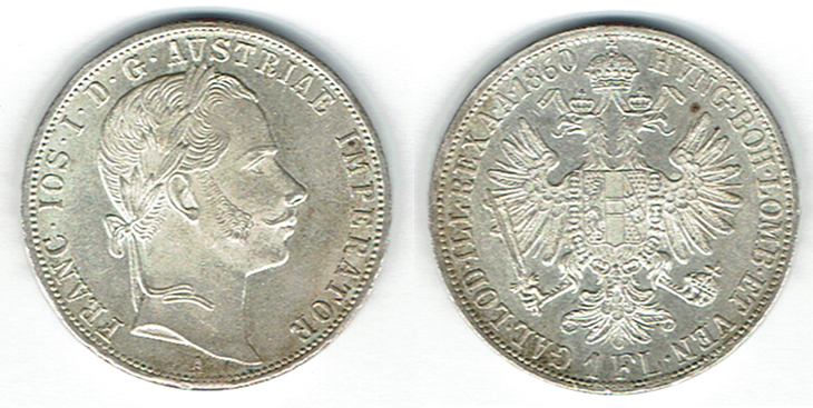 SZAIVERT KAISERREICH ÖSTERREICH FRANZ JOSEPH GULDEN 1860 A WIEN   