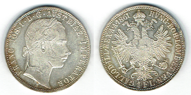  SZAIVERT KAISERREICH ÖSTERREICH FRANZ JOSEPH GULDEN 1861 A WIEN   