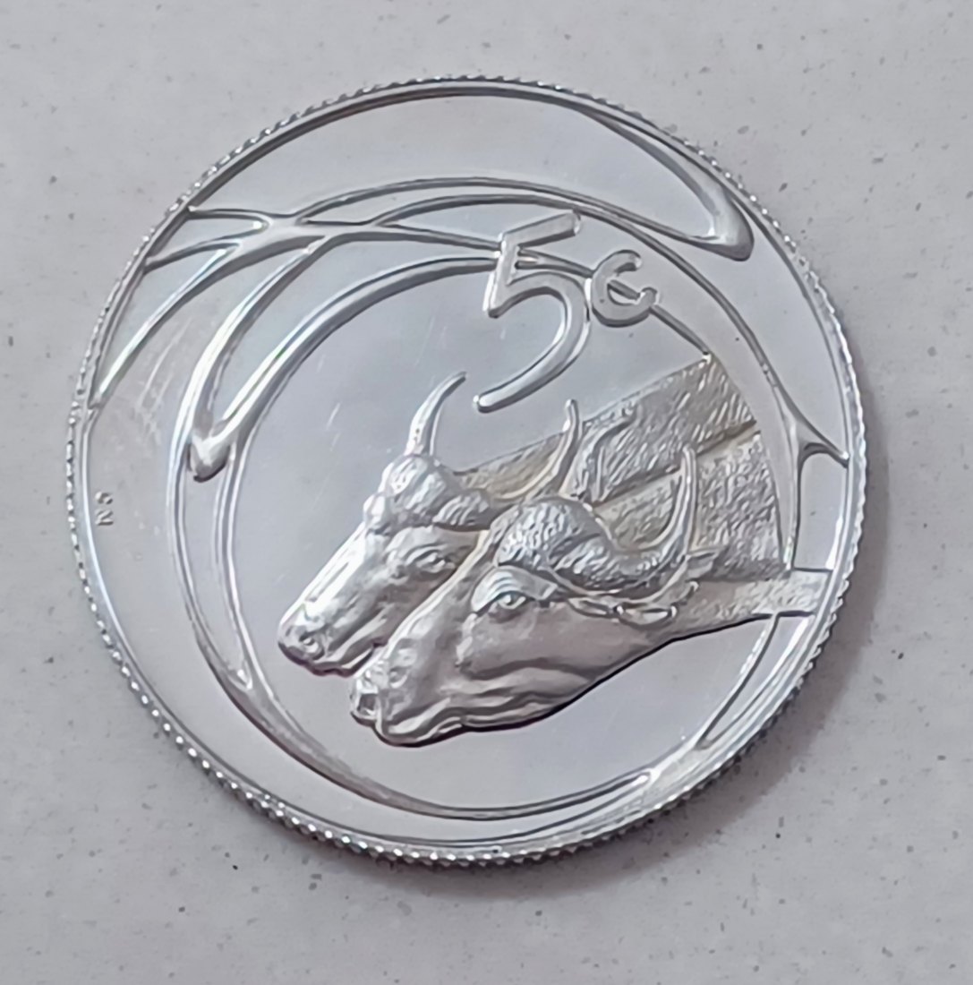  2001 South Africa PROOF African Buffalo Five Cent 5c MINTAGE 1,853 92.5% Silver 8.46g 26.7mm   