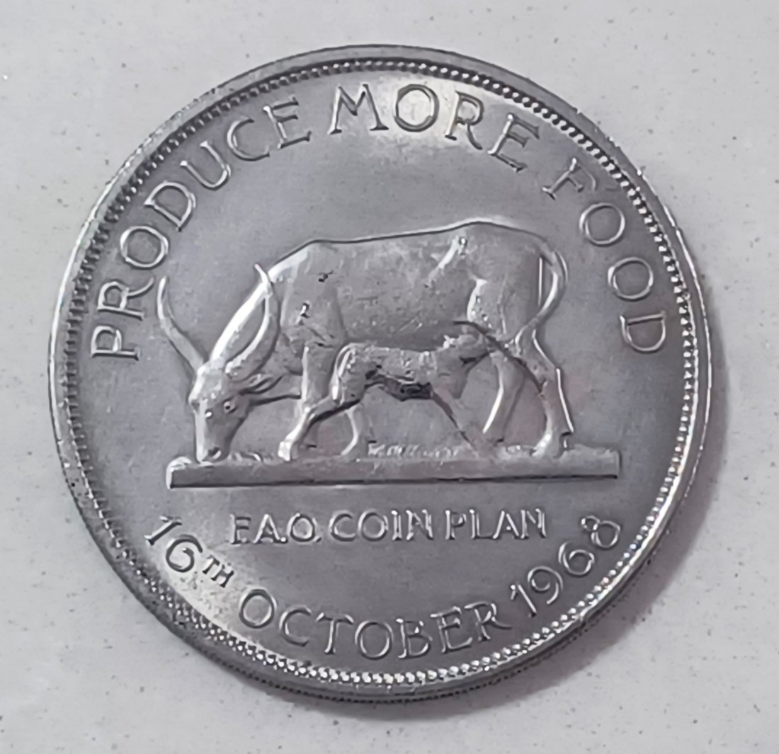 1968 BU UNC Uganda Produce More Food FAO Food Plan Five Shilling 5S Mintage 100,000