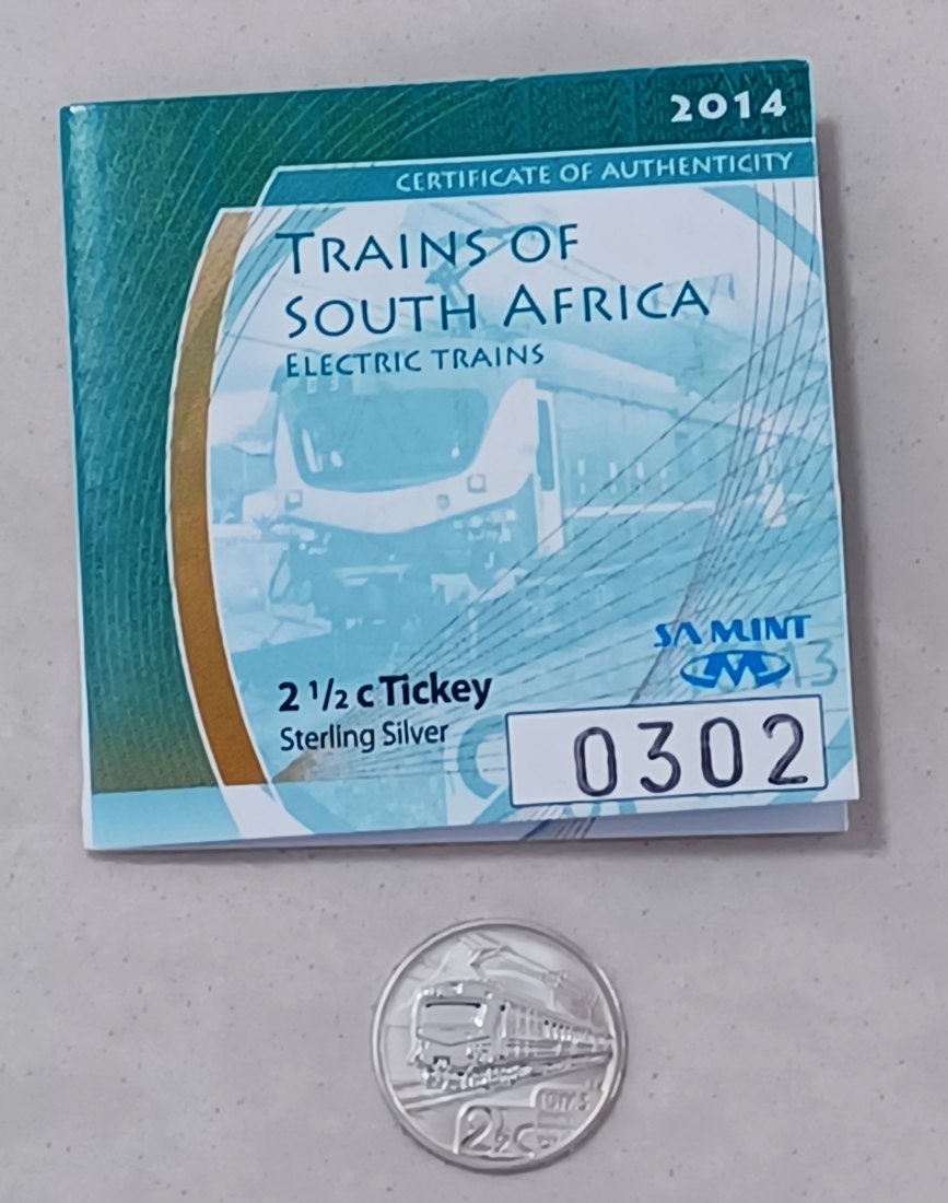  2014 South Africa PROOF Electric Trains Two Half Cent 2½c MINTAGE 1,000 COA #302 92.5% Silver   