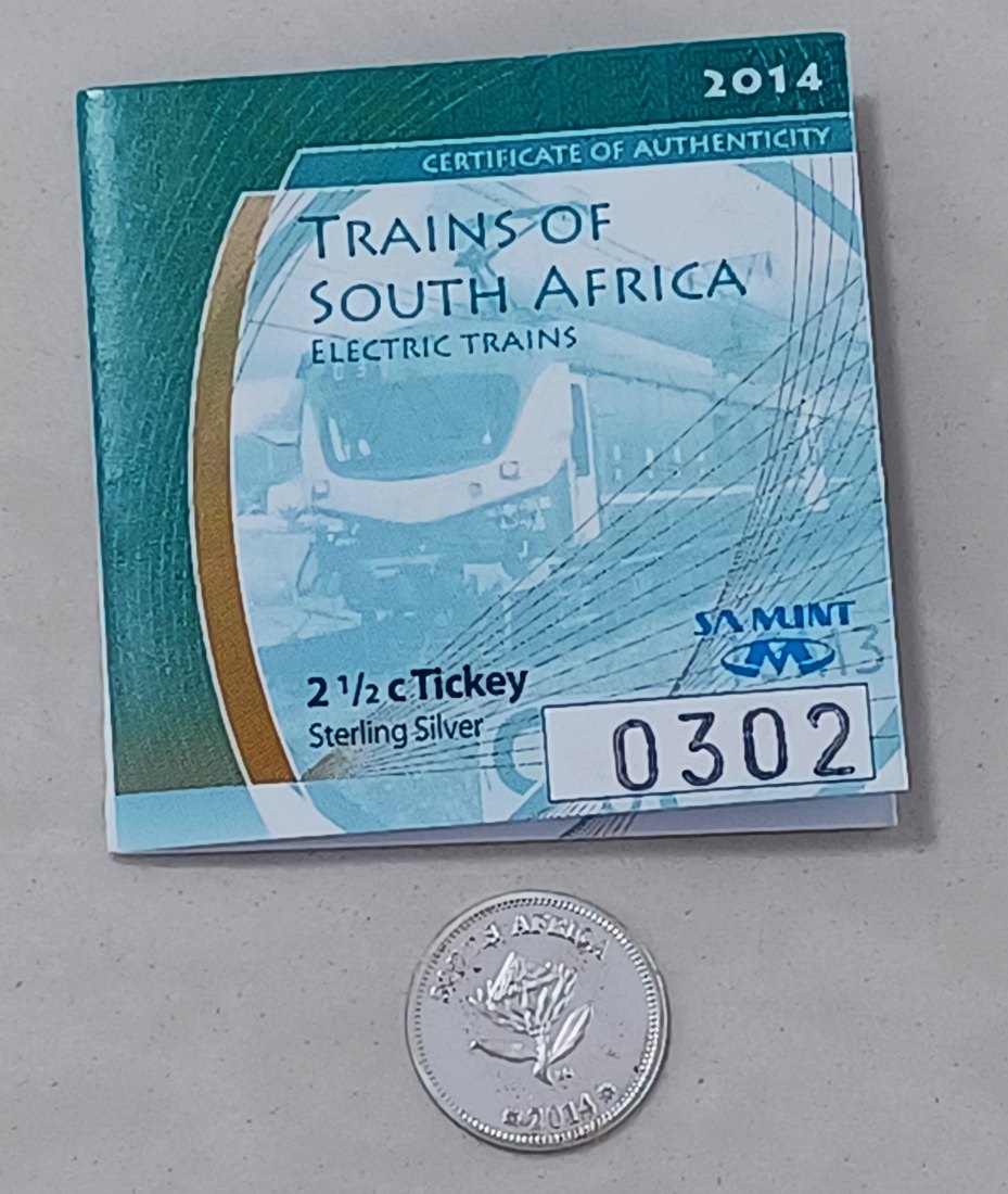  2014 South Africa PROOF Electric Trains Two Half Cent 2½c MINTAGE 1,000 COA #302 92.5% Silver   