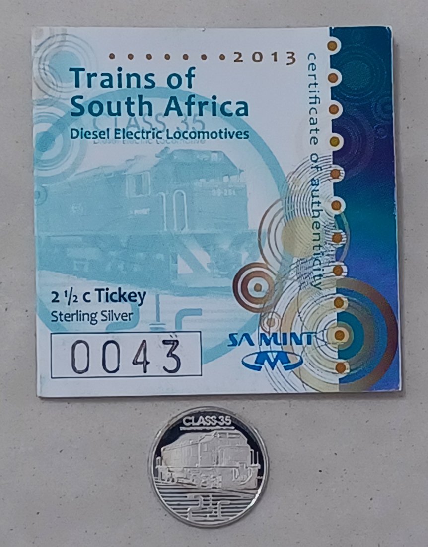  2013 South Africa PROOF Diesel Electric Trains Two Half Cent 2½c MINTAGE 1,000 COA #43 92.5% Silver   