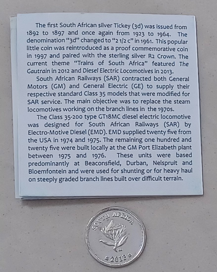  2013 South Africa PROOF Diesel Electric Trains Two Half Cent 2½c MINTAGE 1,000 COA #43 92.5% Silver   