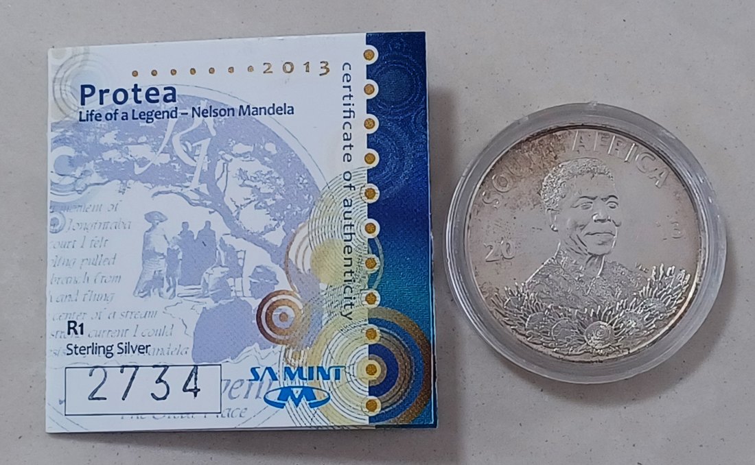 2013 South Africa BU UNC Nelson Mandela Life of Legend One Rand R1 MINTAGE 6,000 COA #2734   