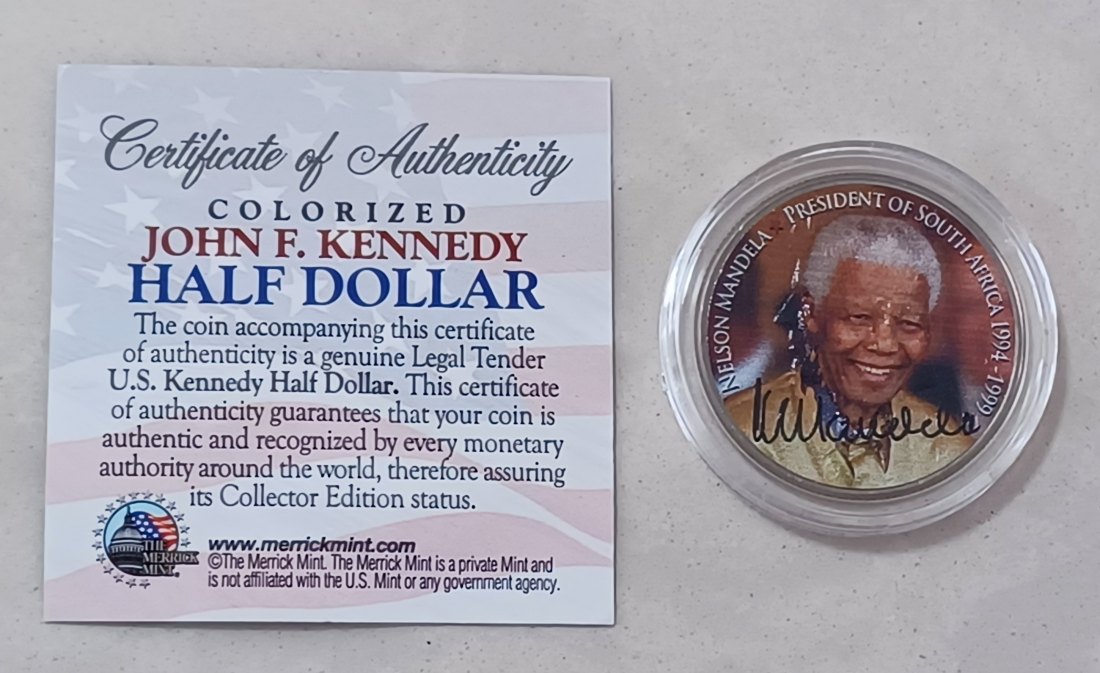  Nelson Mandela President of South Africa Colorized John F Kennedy Half Dollar w COA 30.66mm   