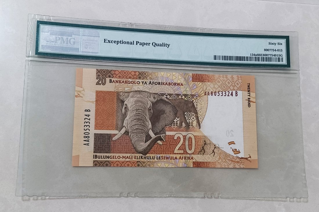 2012 South Africa Nelson Mandela Elephant Twenty Rand R20 PMG 66EPQ Pick#134a SN AA8053324B   