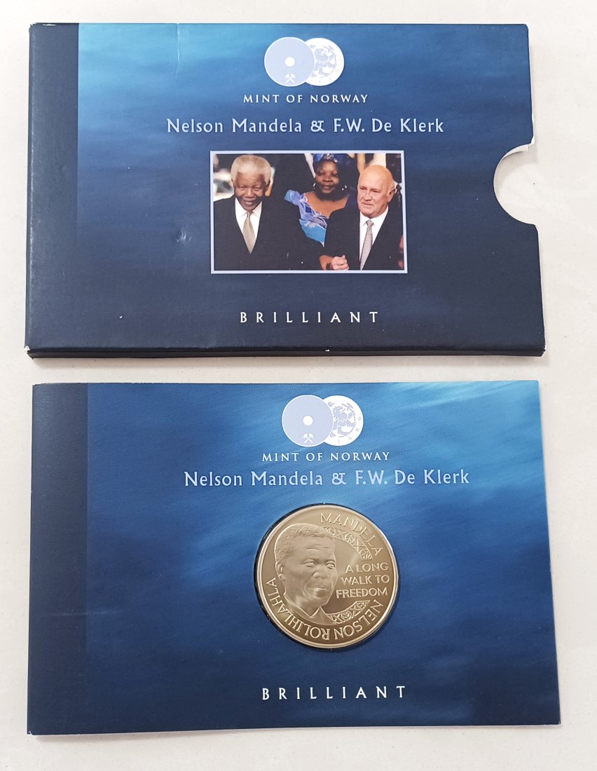 2008 Nelson Mandela & F.W De Klerk Mint of Norway 32mm 15,6g Medal in Presentation Package
