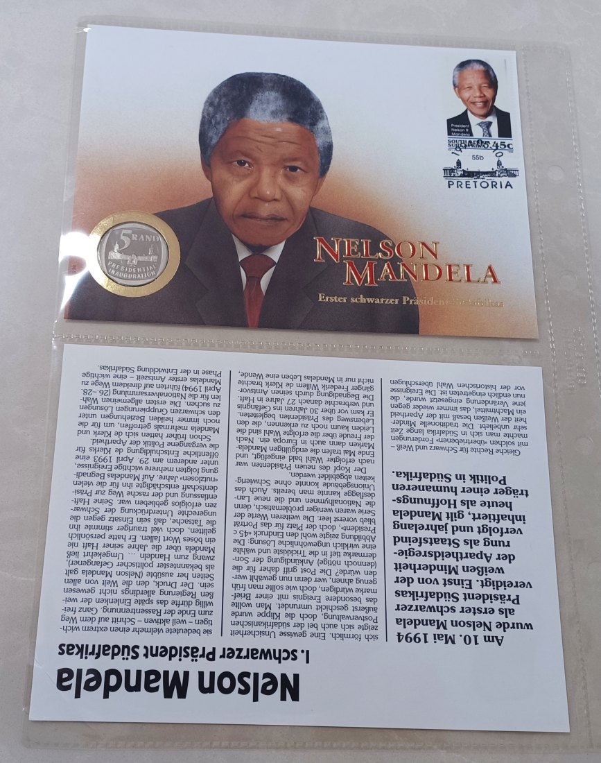  1994 PROOF South Africa Presidential Inauguration Five Rand R5 Mintage 10,000 Presentation Package   