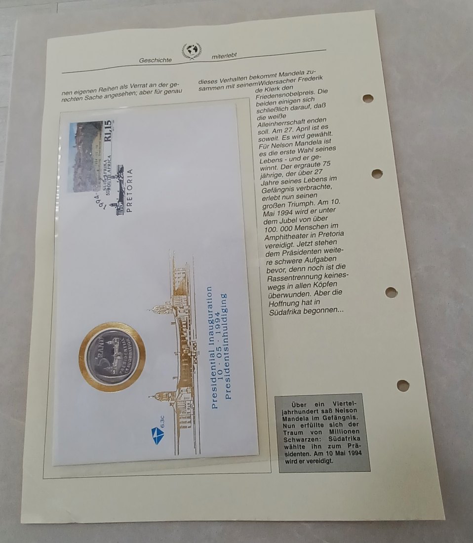  1994 PROOF South Africa Presidential Inauguration Five Rand R5 FDC6.3C Mintage 10,000 Package   