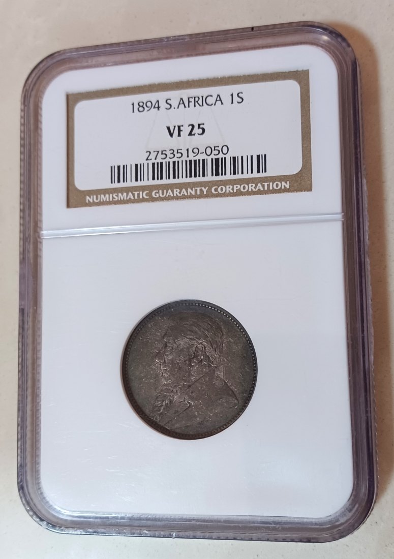 1894 South Africa 92.5% Silver ZAR Paul Kruger One Shilling 1S NGC VF25