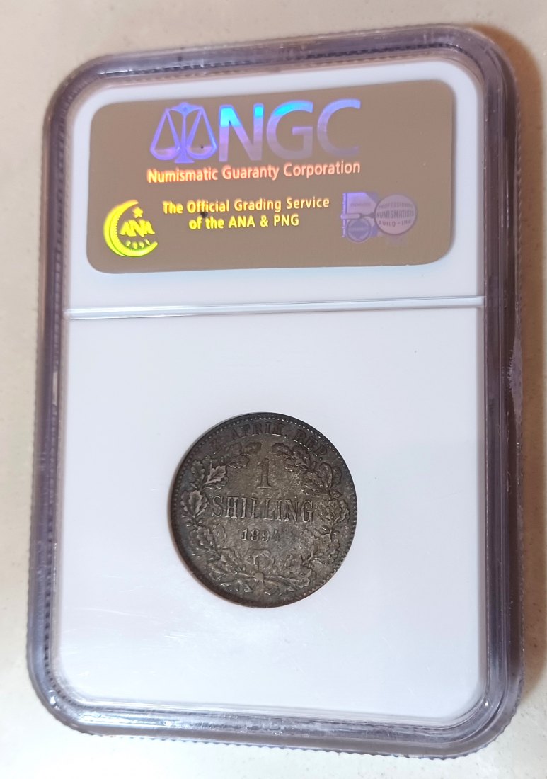  1894 South Africa 92.5% Silver ZAR Paul Kruger One Shilling 1S NGC VF25   