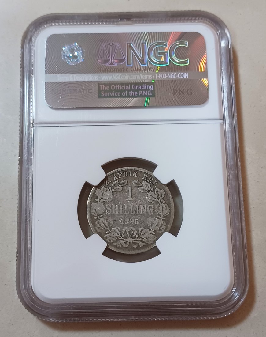  1895 South Africa 92.5% Silver ZAR Paul Kruger One Shilling 1S NGC VG10   