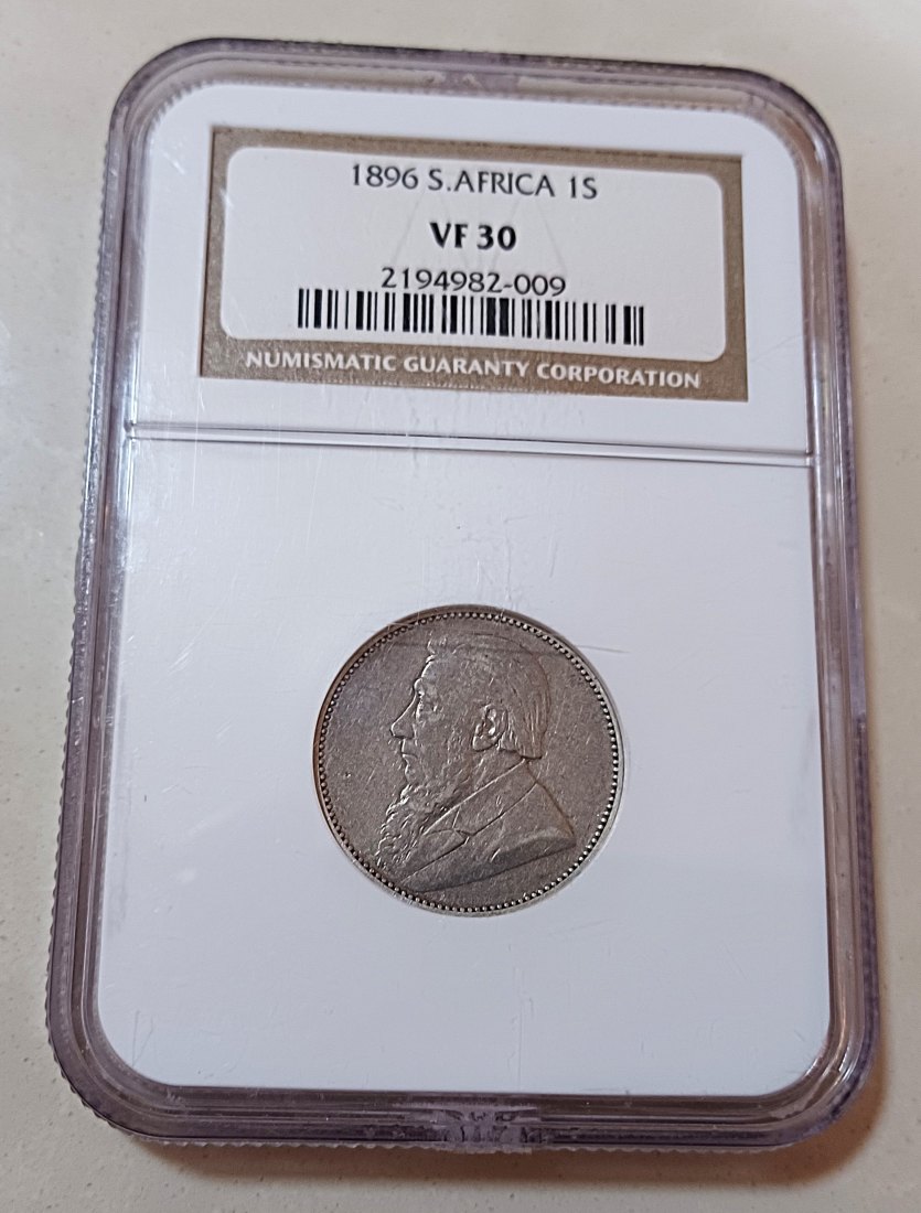1896 South Africa 92.5% Silver ZAR Paul Kruger One Shilling 1S NGC VF0