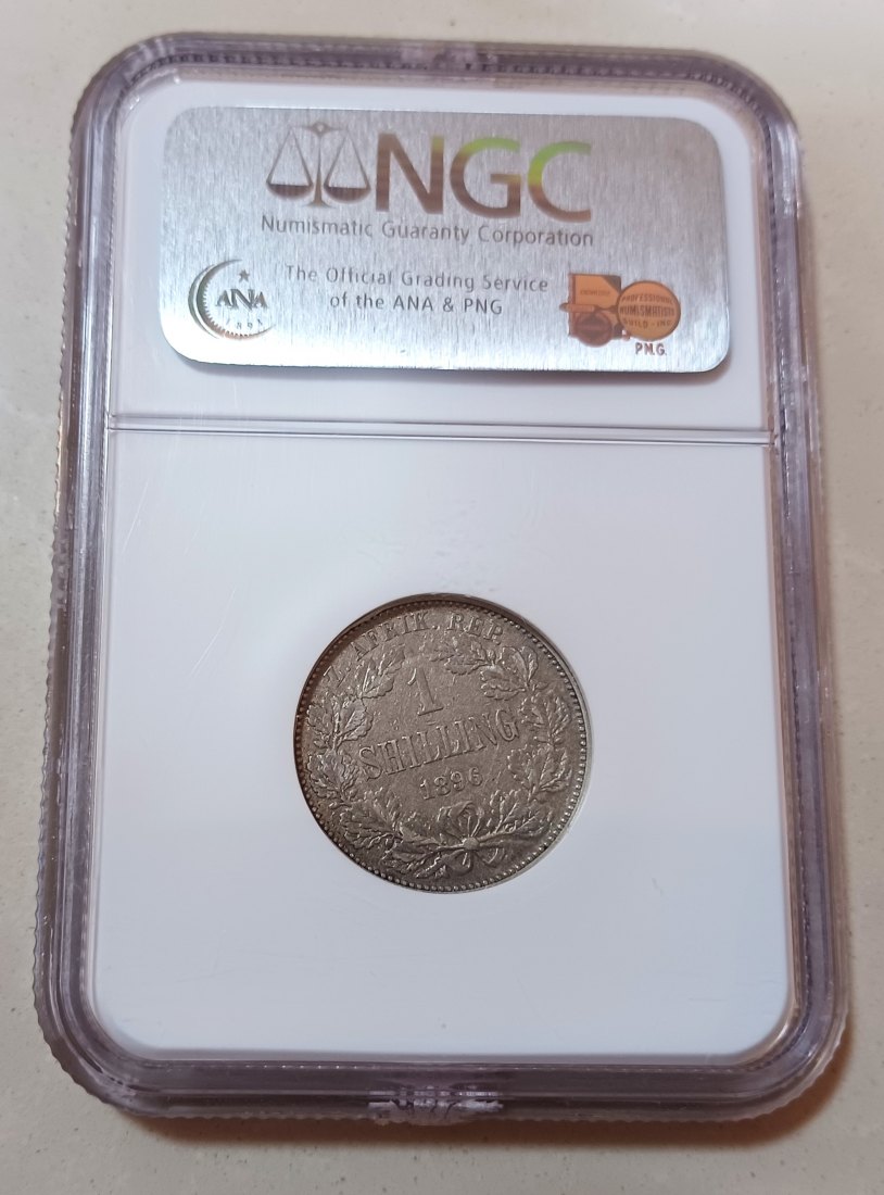  1896 South Africa 92.5% Silver ZAR Paul Kruger One Shilling 1S NGC VF0   