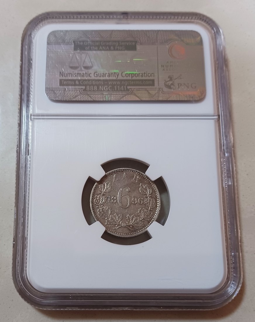  1896 South Africa 92.5% Silver ZAR Paul Kruger Six Pence 6P NGC XF40   
