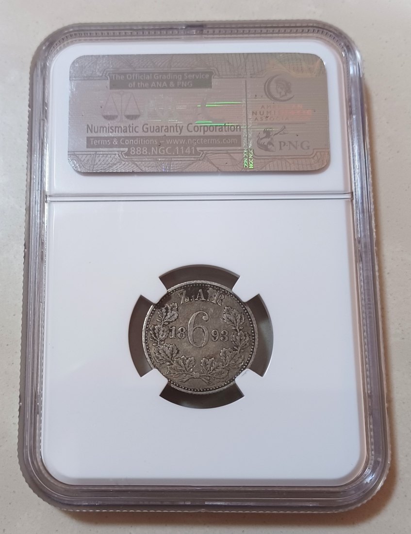  1893 South Africa 92.5% Silver ZAR Paul Kruger Six Pence 6P NGC VF20 Mintage 95,530   
