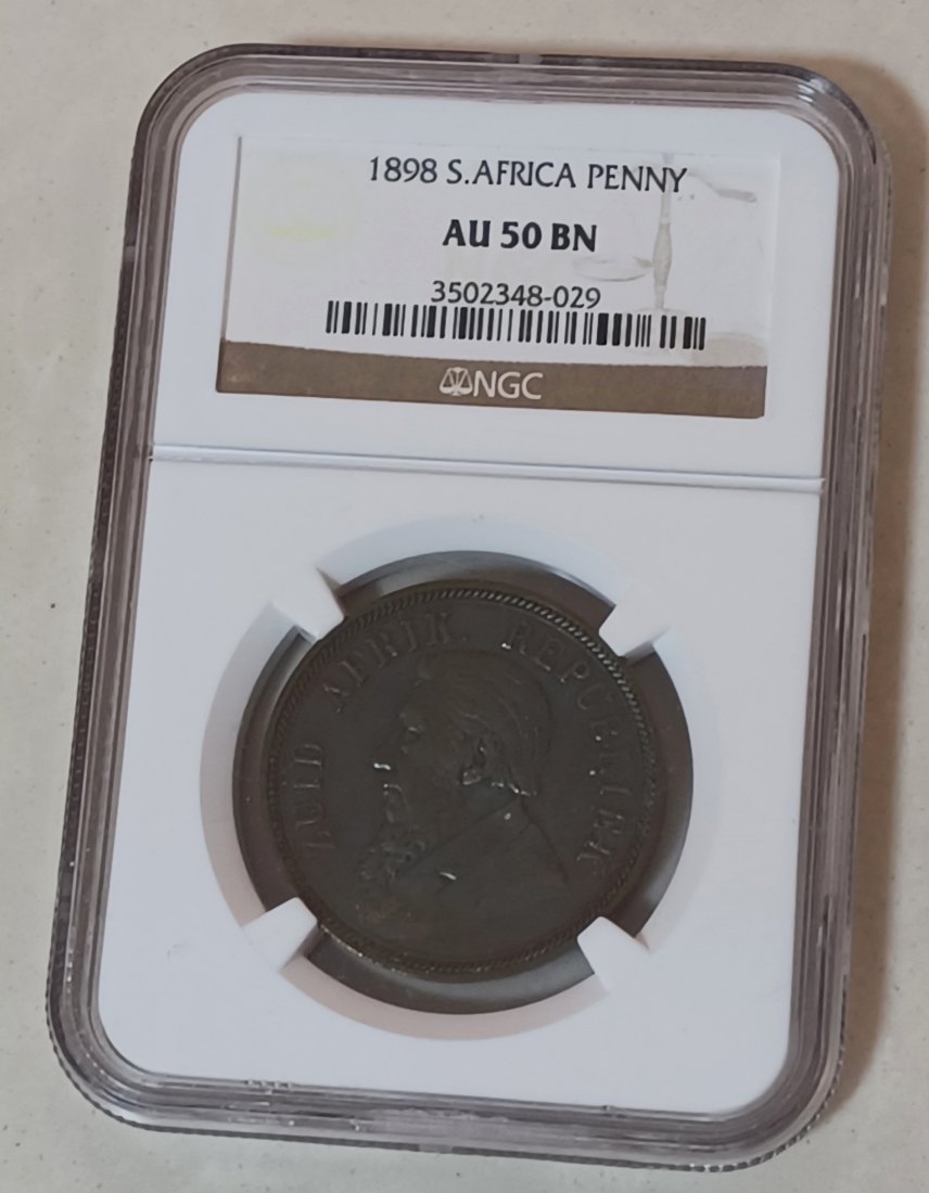 1898 South Africa ZAR Paul Kruger One Penny 1D NGC AU50BN