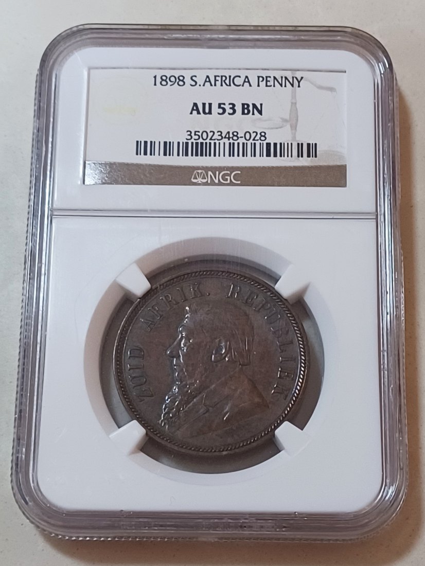 1898 South Africa ZAR Paul Kruger One Penny 1D NGC AU53BN