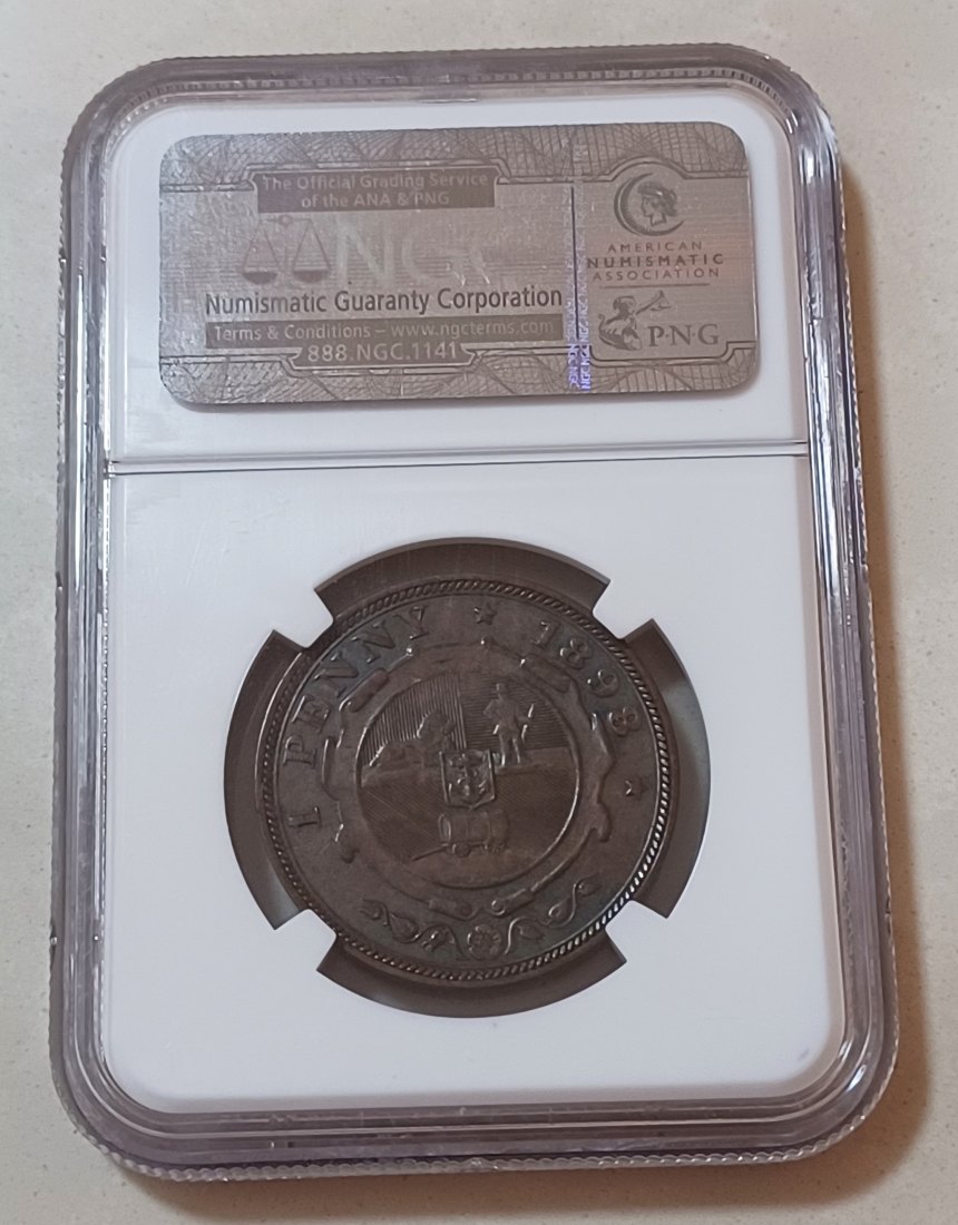 1898 South Africa ZAR Paul Kruger One Penny 1D NGC AU53BN   