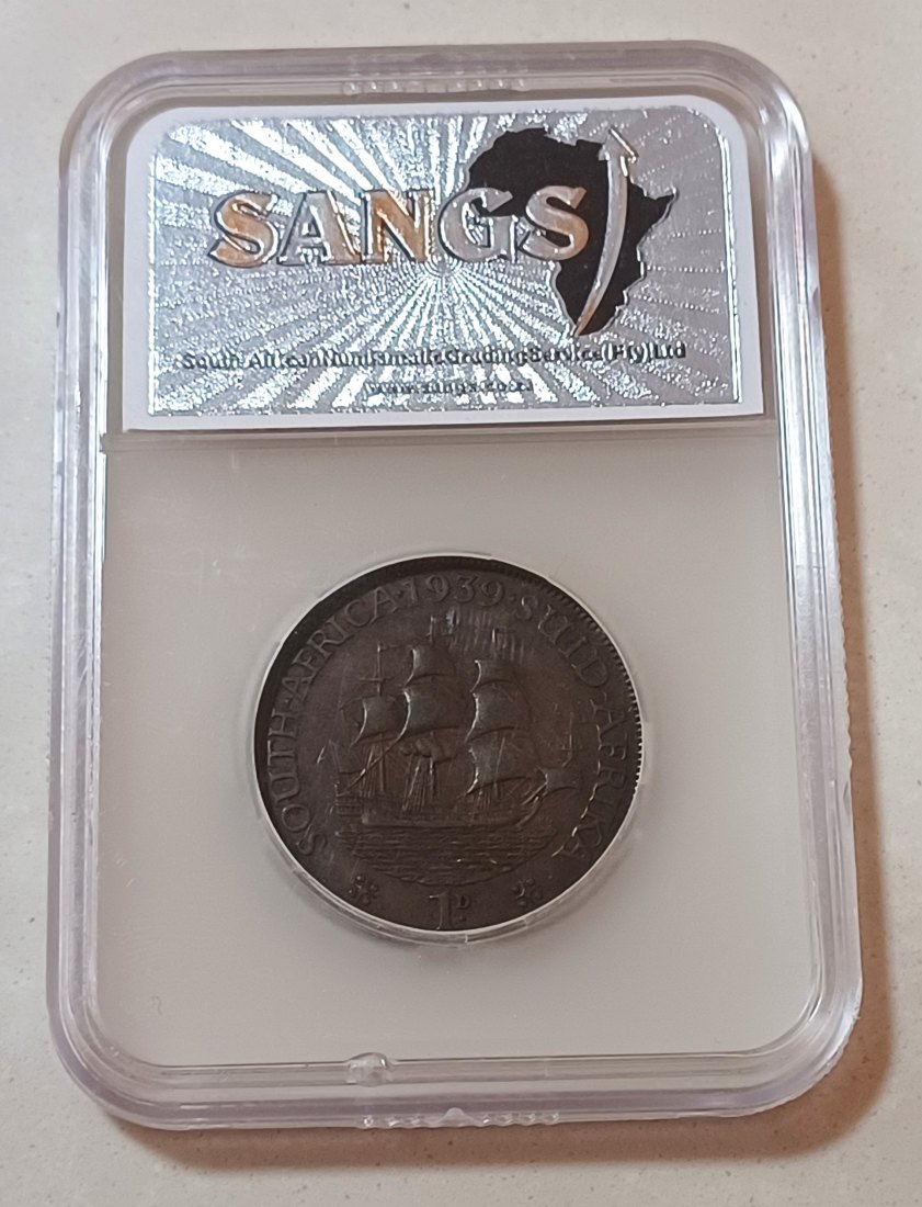  1939 South Africa George VI Bronze One Penny 1P SANGS XF40BN   