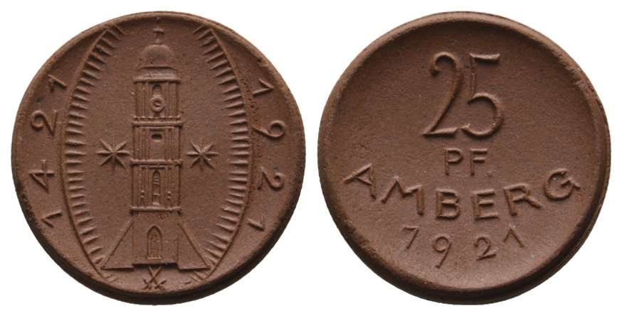  Bayern, Amberg, 25 Pfennig 1921, Porzellan, Menzel 474   