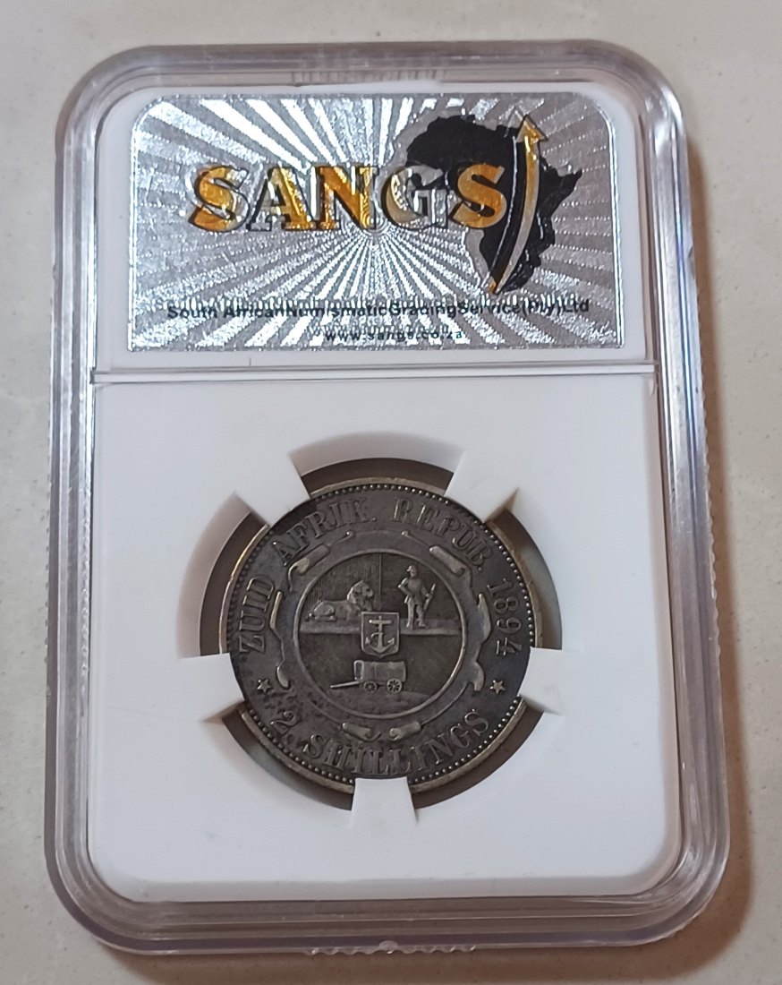  1894 South Africa 92.5% Silver ZAR Paul Kruger Two Shilling 2S SANGS XF45   
