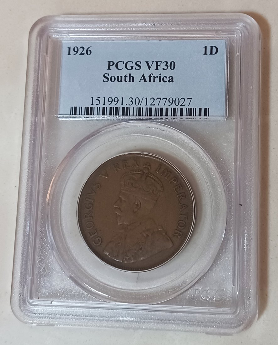 1926 South Africa Dromedaris George V One Penny 1D PCGS VF30