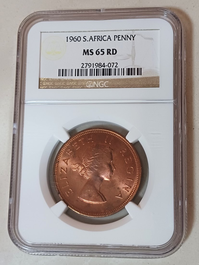 1960 South Africa BU UNC Dromedaris Ship Elizabeth II One Penny 1P NGC MS65BN