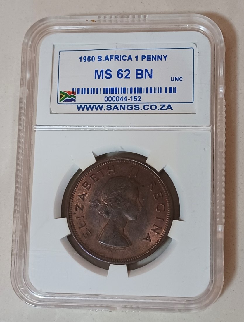 1960 South Africa BU UNC Dromedaris Ship Elizabeth II One Penny 1P SANGS MS62BN
