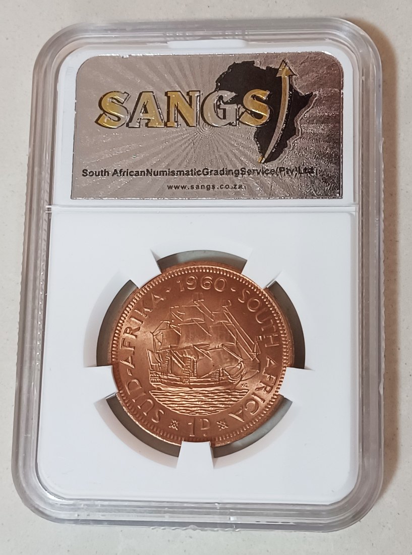  1960 South Africa BU UNC Dromedaris Ship Elizabeth II One Penny 1P SANGS MS64RD   