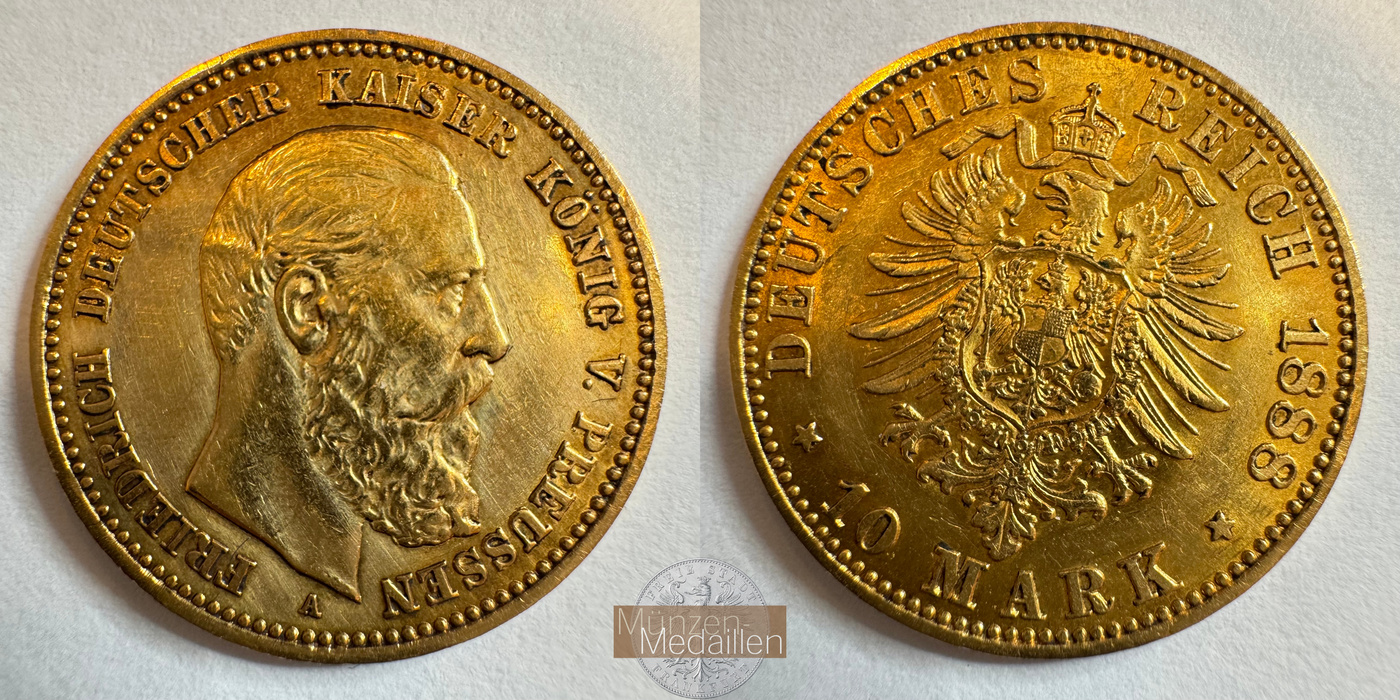  Deutsches Kaiserreich. Preussen,  Friedrich III. 10 Mark 1888 A.  MM-Frankfurt  Feingold: 3,584g   