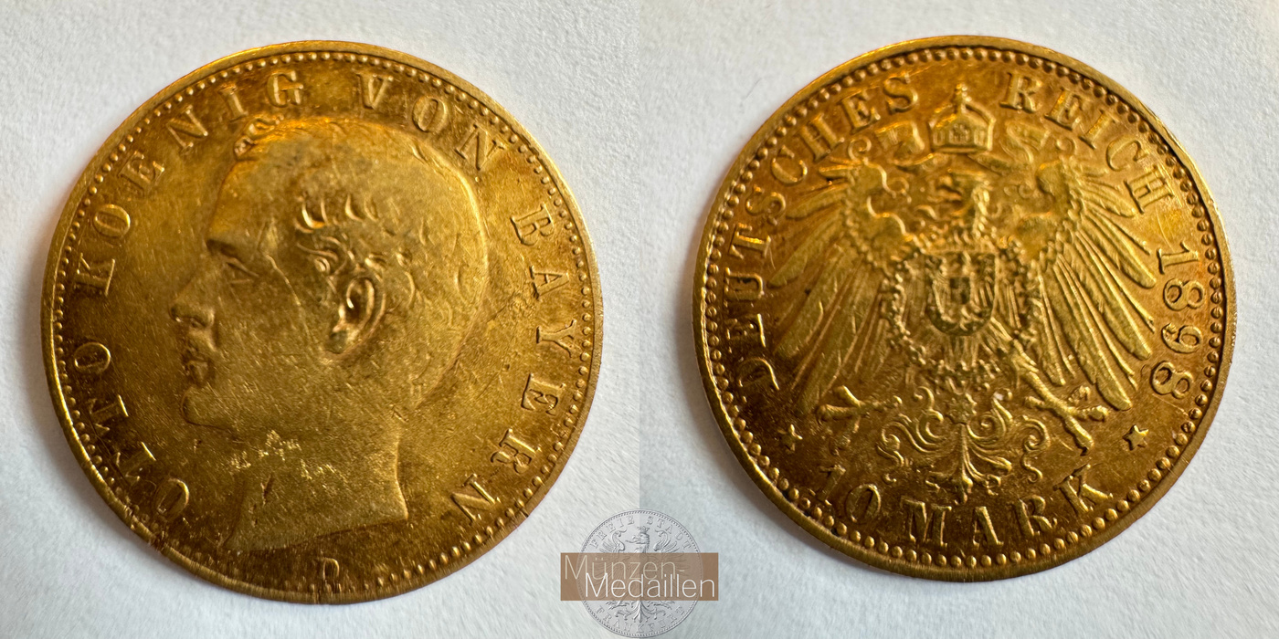 Deutsches Kaiserreich. Bayern, MM-Frankfurt KM#911 Feingold: 3,58g Otto. 10 Mark 1898 D 
