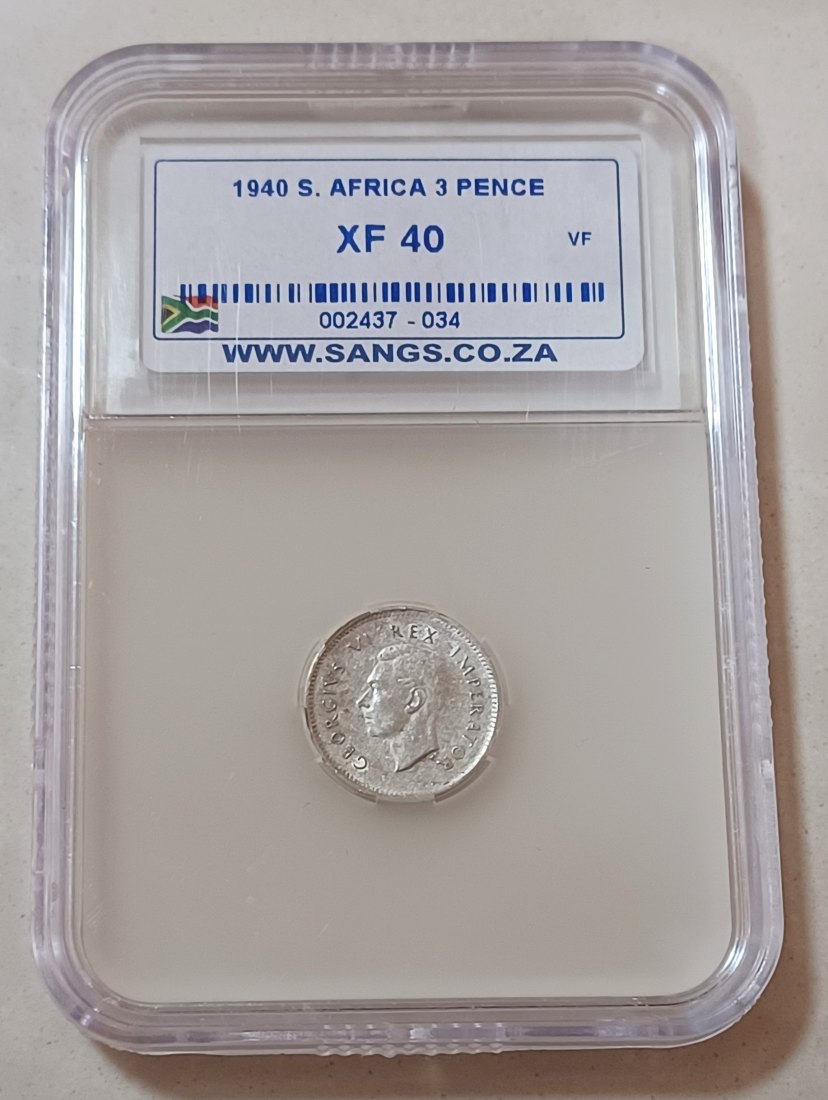 1940 South Africa 80% Silver George VI Three Pence 3P SANGS XF40