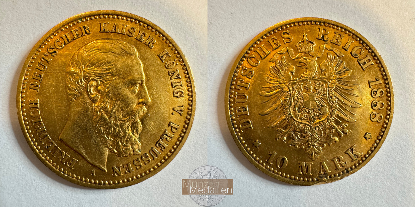  Deutsches Kaiserreich. Preussen,  Friedrich III. 10 Mark 1888 A.  MM-Frankfurt  Feingold: 3,584g   