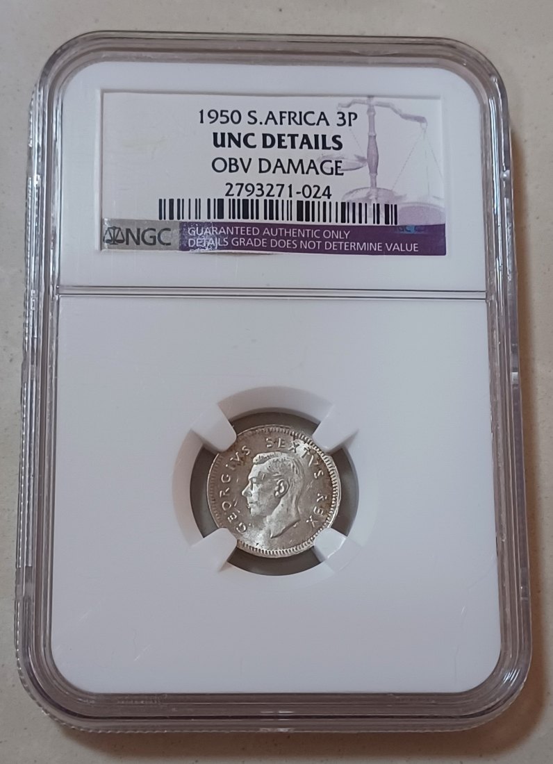1950 BU UNC South Africa 80% Silver George VI Three Pence 3P NGC UNC DETAILS