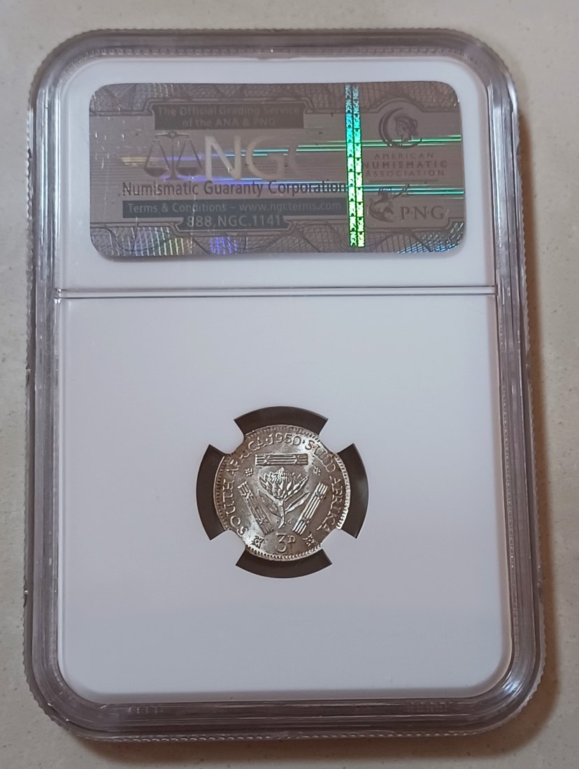  1950 BU UNC South Africa 80% Silver George VI Three Pence 3P NGC UNC DETAILS   