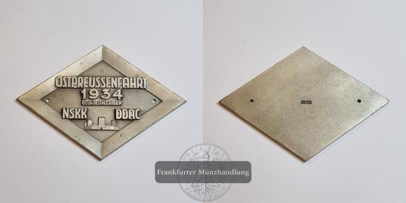  Deutschland NSKK DDAC Teilnehmerplakette Ostpreussenfahrt 1934 FM-Feinsilber   