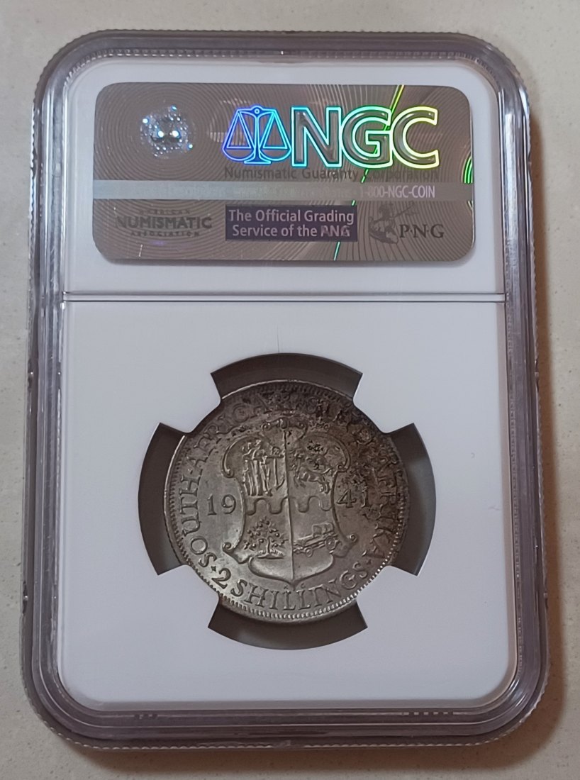  1941 South Africa 80% Silver George VI Two Shilling 2S NGC AU DETAILS   