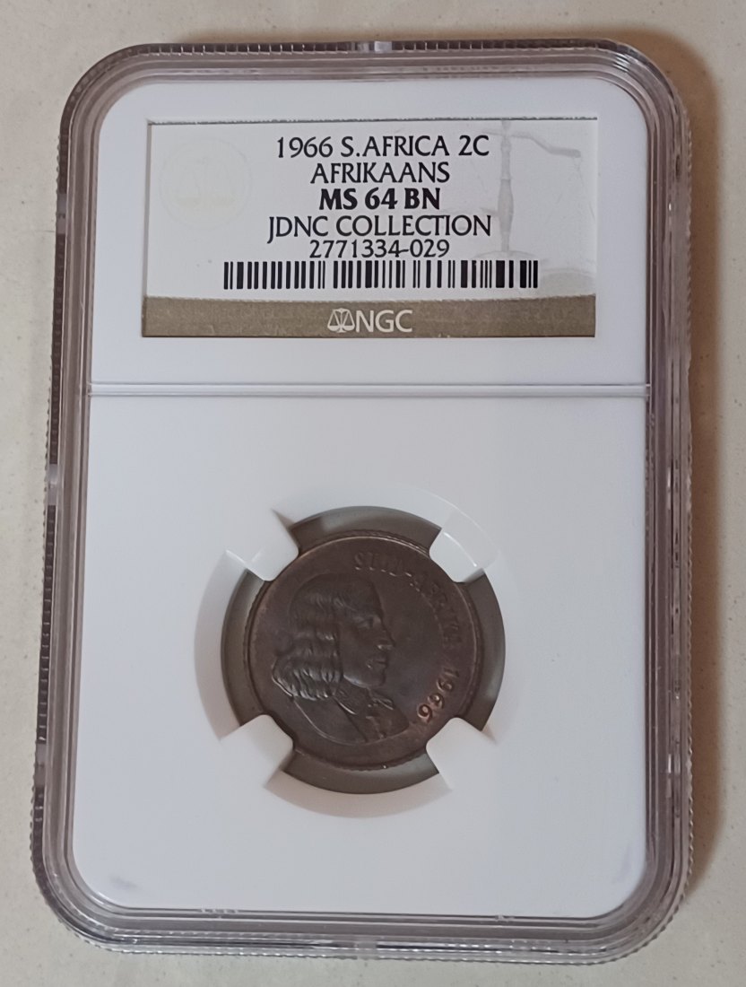 1966 BU UNC South Africa Wildebeest Two Cents 2c NGC MS64 Afrikaans Legend   