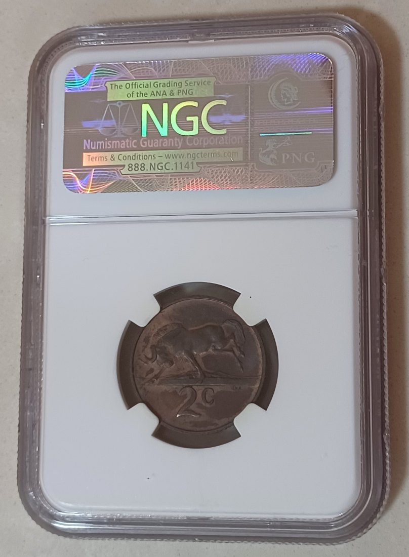  1966 BU UNC South Africa Wildebeest Two Cents 2c NGC MS64 Afrikaans Legend   