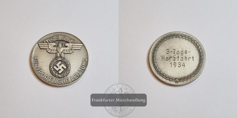  Deutschland Silbermedaille NSKK 3-Tage-Harzfahrt 1934 FM-Frankfurt Feinsilber: 55,67g   