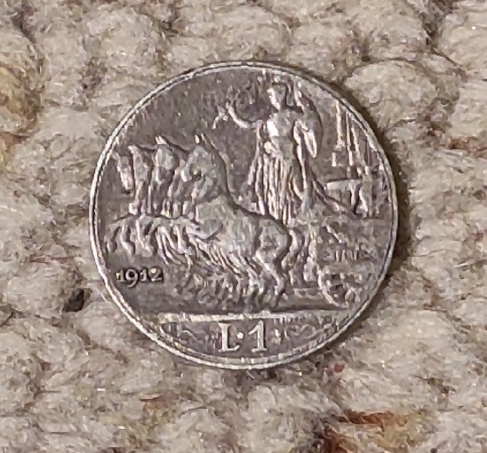  Italien 1 Lire 1912, Silber 5 gr./0,865, Durchmesser 23 mm,   