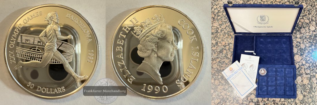  Cook-Inseln 50 Dollars (Olympic Games 1992) 1990 + Box FM-Frankfurt Feinsilber: 17,76g   