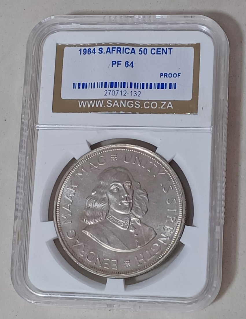 1964 South Africa PROOF 50% Silver Springbok Five Shilling CROWN 5S SANGS PF64 MINTAGE 16,000